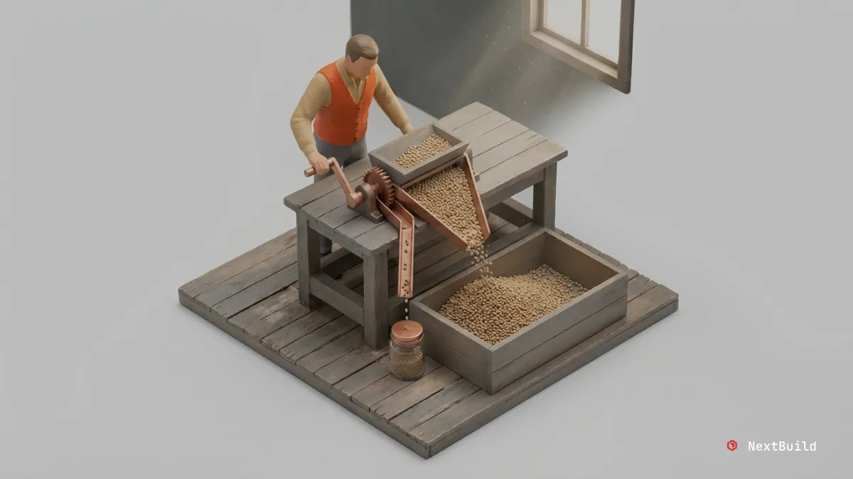 A consultant weighing a small hourly invoice against a much larger box representing the buyer's annual business outcome, illustrating the gap between hours-based and outcome-based pricing.